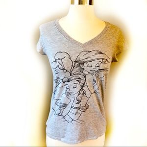 DISNEY Princess sketched grey vneck tee size M